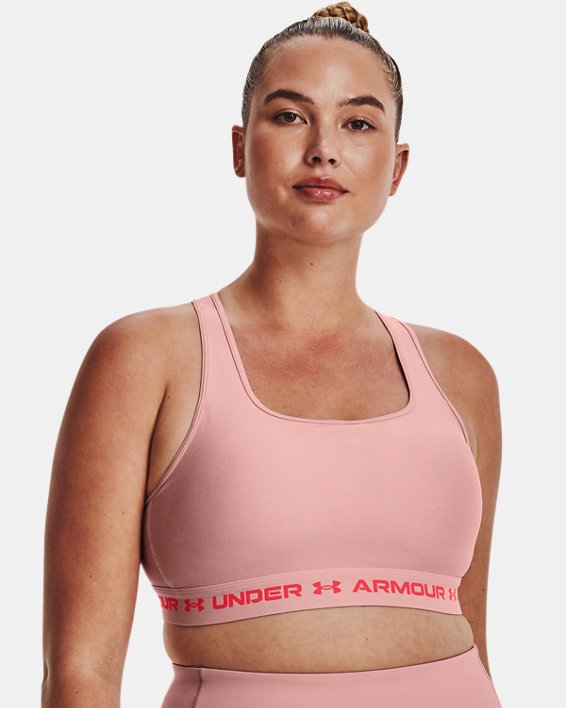 Women's Armour® Mid Crossback Heather Sports Bra, Pink, pdpMainDesktop image number 4